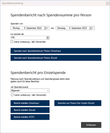 Spendenbericht generieren